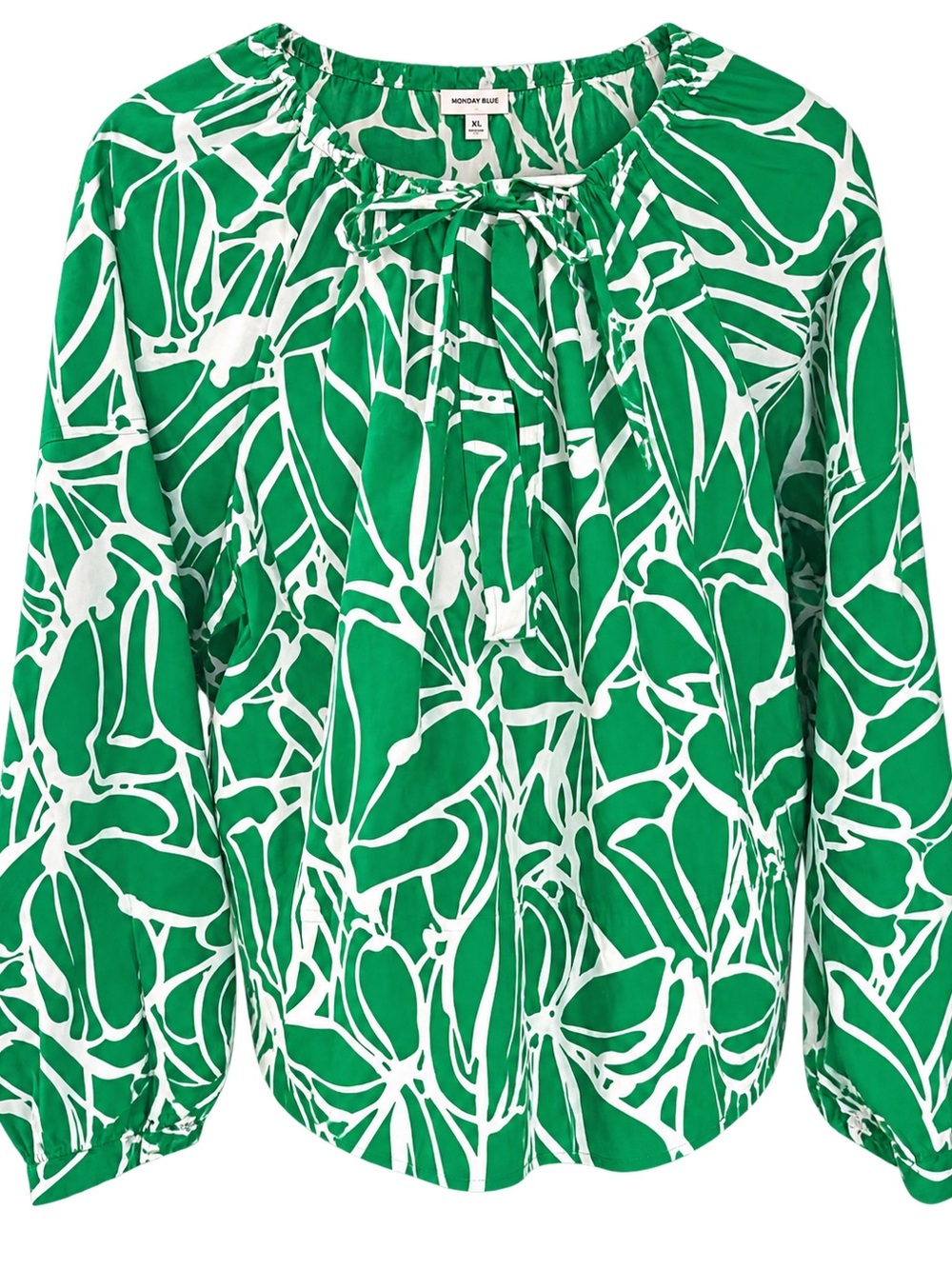 Banana Republic Green and White Botanical Tie-Neck Blouse